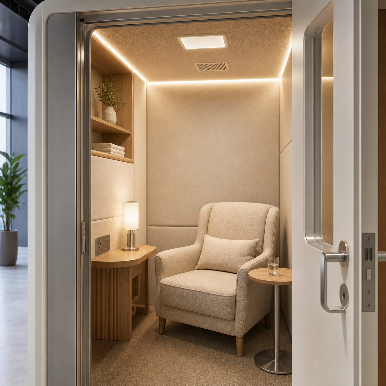 Lactation pod warm nursing chair interior