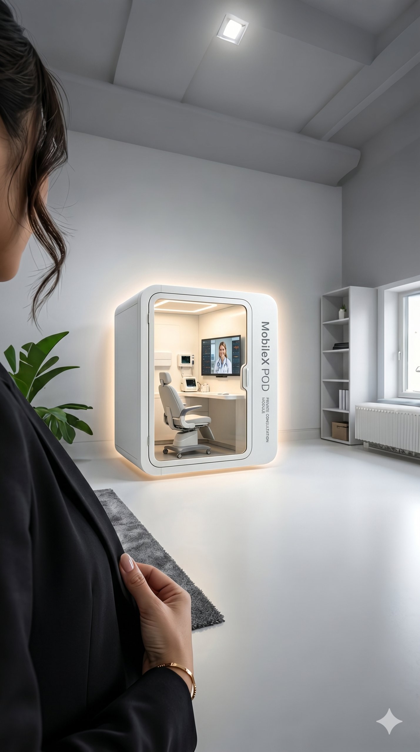 Private medical consultation pod in room