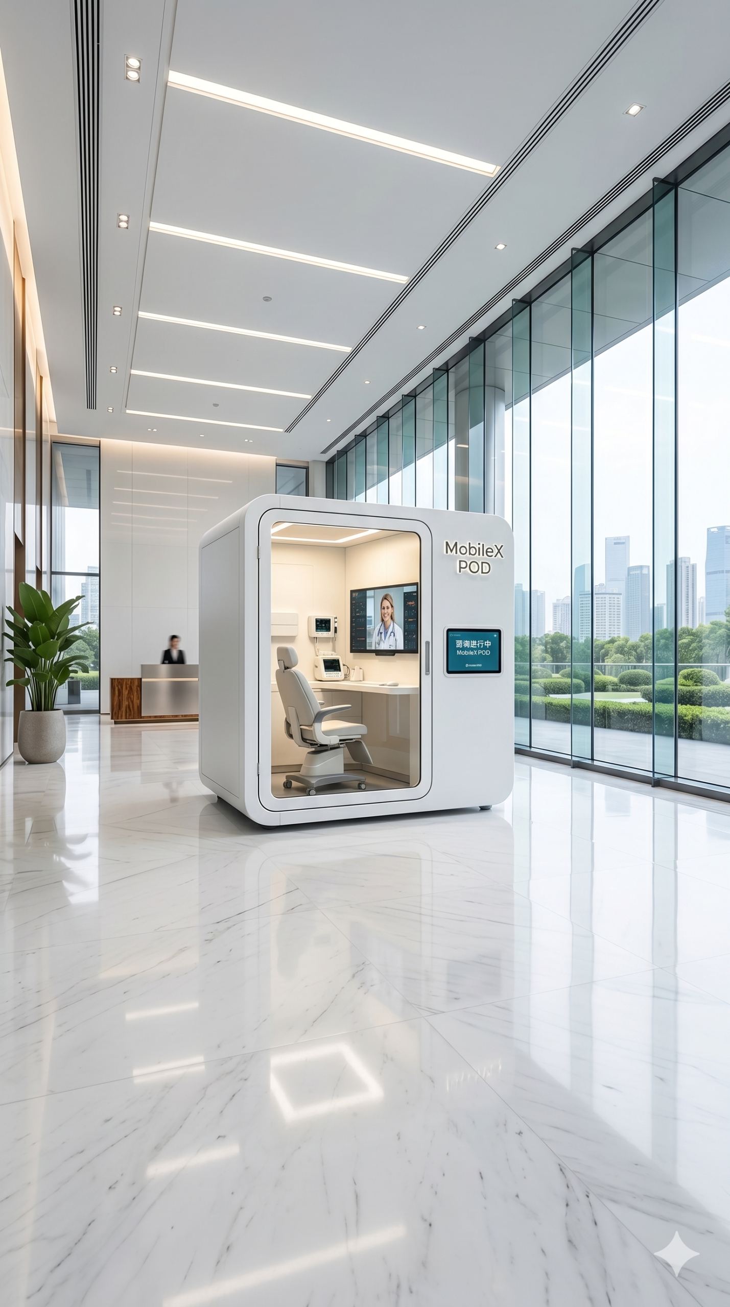 MobileX telemedicine pod in healthcare lobby