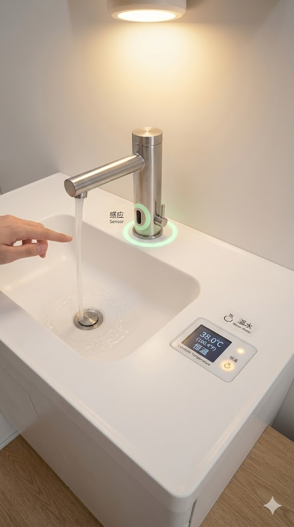 Sensor faucet and warm-water detail for lactation room planning
