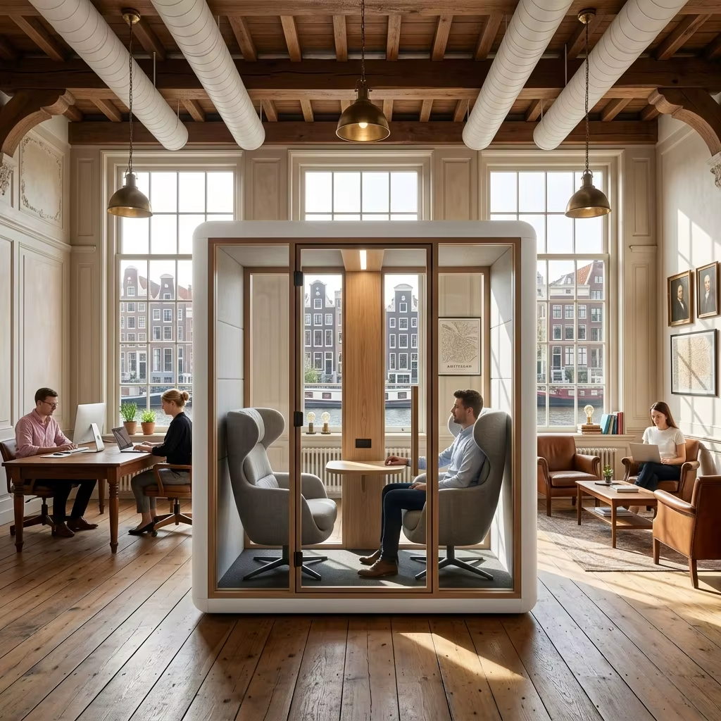 MobileX meeting pod product visualization in a furnished office