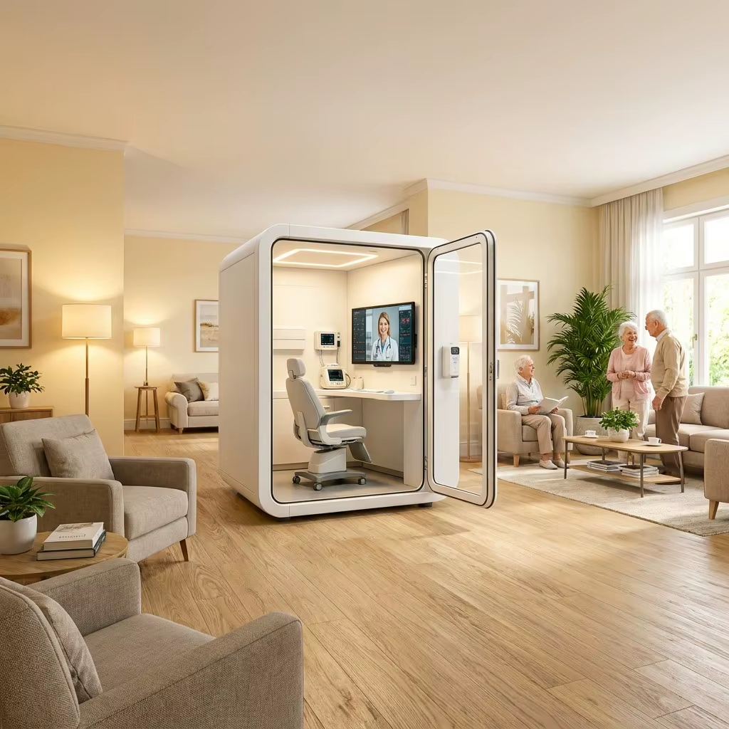 Concept rendering of a configurable MobileX telemedicine pod for remote consultation