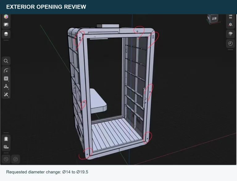 Custom Office Pod Design Review for a Japan Client: Openings, Hardware and Installation Clearances
