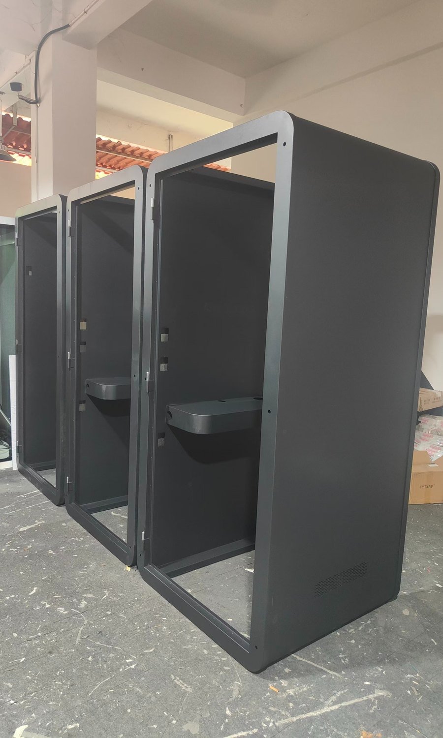 Factory photo · ODM booth frames in assembly