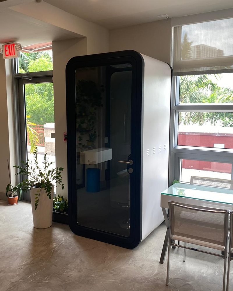 MobileX one-person office pod in a US coworking space (customer photo)